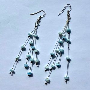 Vintage Blue & Silver Beaded Dangle Earrings